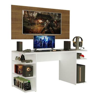 Mesa para Computador Gamer e Painel para TV até 50 Madesa - Branco/Rustic