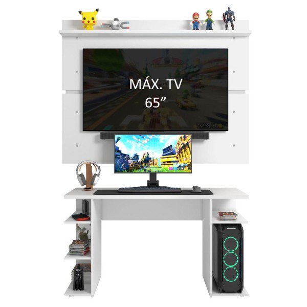 Encontraproduto.com.br - Mesa para Computador Gamer e Painel TV Madesa Branco