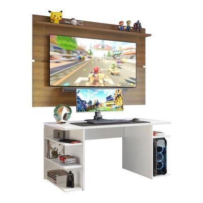 Mesa para Computador Gamer e Painel TV Madesa Branco/Rustic