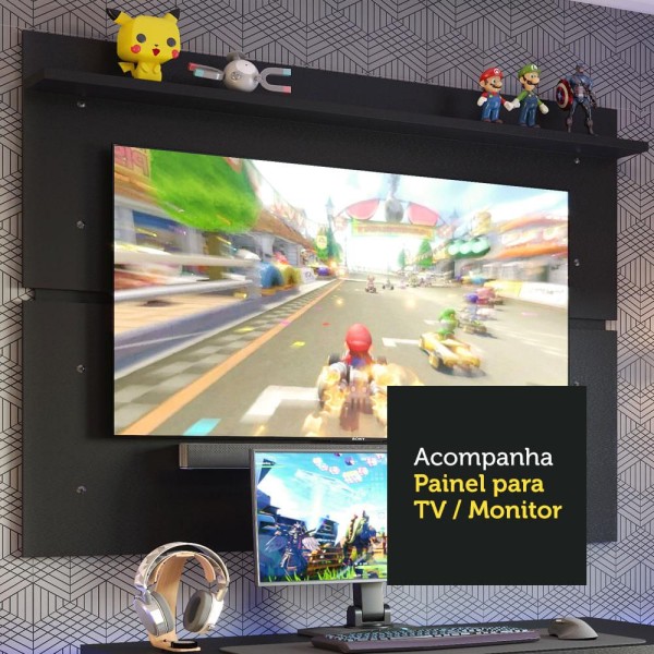 Encontraproduto.com.br - Mesa para Computador Gamer e Painel TV Madesa Preto