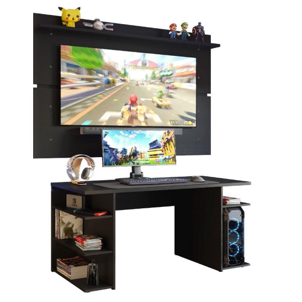 Encontraproduto.com.br - Mesa para Computador Gamer e Painel TV Madesa Preto