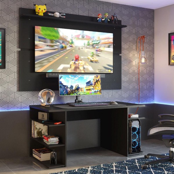 Encontraproduto.com.br - Mesa para Computador Gamer e Painel TV Madesa Preto