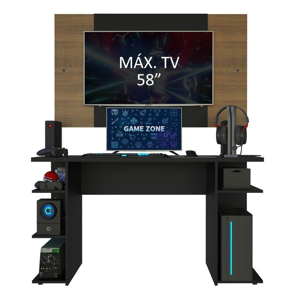 Mesa Para Computador Gamer e Painel Até 58 Preto/rustic