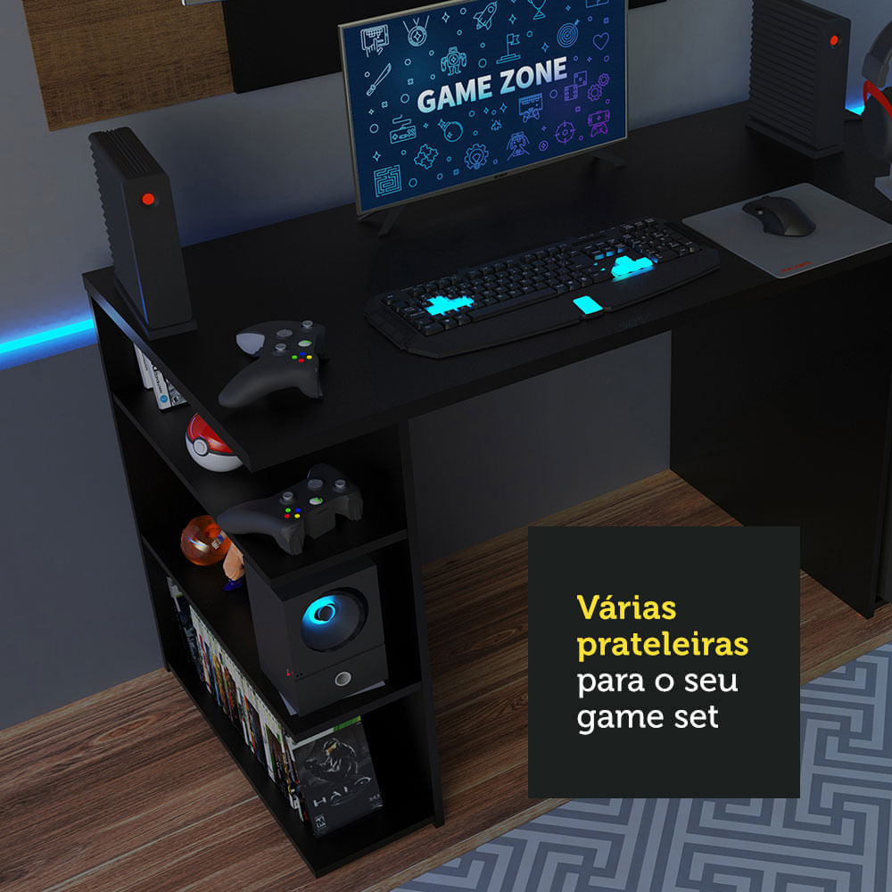 Encontraproduto.com.br - Mesa Para Computador Gamer e Painel Até 58 Preto/rustic