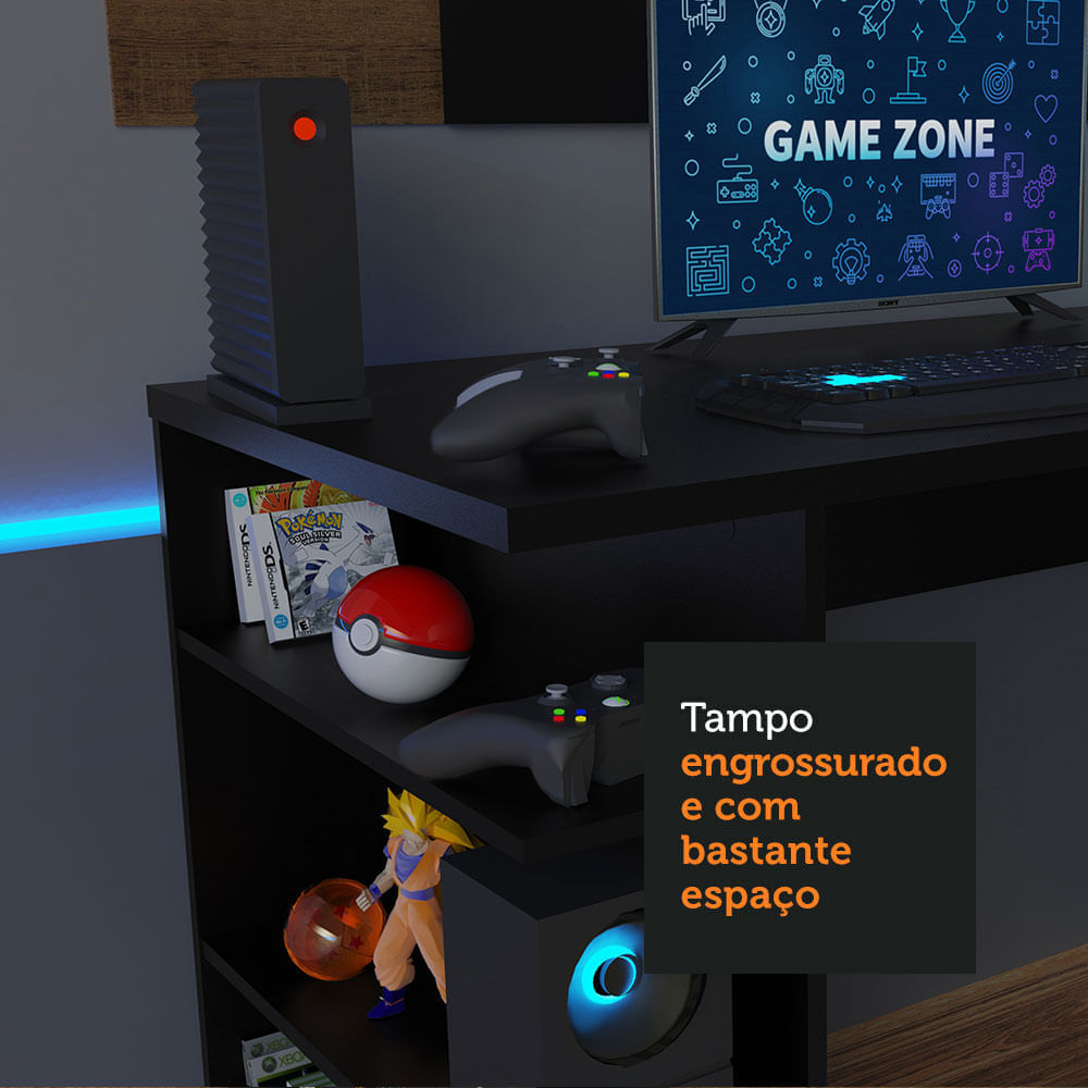 Encontraproduto.com.br - Mesa Para Computador Gamer e Painel Até 58 Preto/rustic