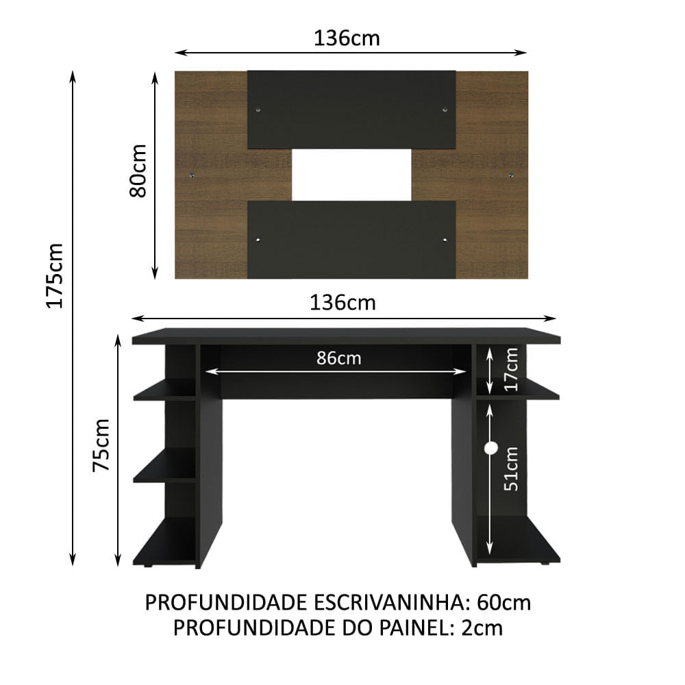 Encontraproduto.com.br - Mesa Para Computador Gamer e Painel Até 58 Preto/rustic