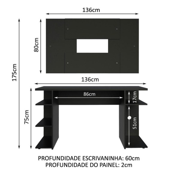 Encontraproduto.com.br - Mesa para Computador Gamer e Painel até 58 Madesa Preto