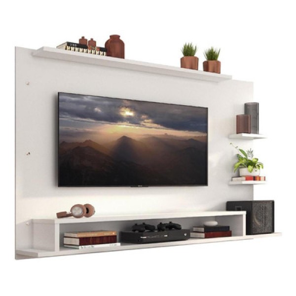 Encontraproduto.com.br - Painel para TV até 60 Polegadas Madesa Alfa com Prateleiras e Nichos Branco