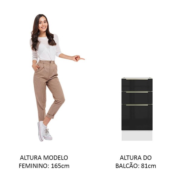 Encontraproduto.com.br - Balcão Madesa Lux 40 cm 3 Gavetas (Sem Tampo) Branco/Preto