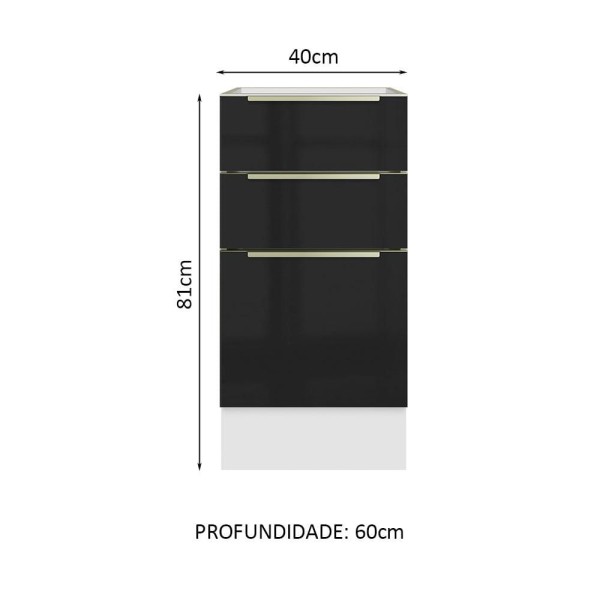 Encontraproduto.com.br - Balcão Madesa Lux 40 cm 3 Gavetas (Sem Tampo) Branco/Preto