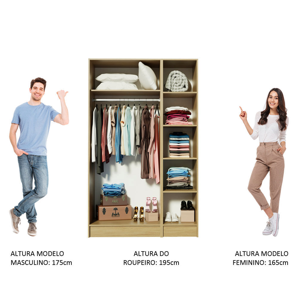 Encontraproduto.com.br - Guarda-Roupa Modulado Madesa Nilo 100% MDF 120003 com Espelhos 2 Peças Carvalho