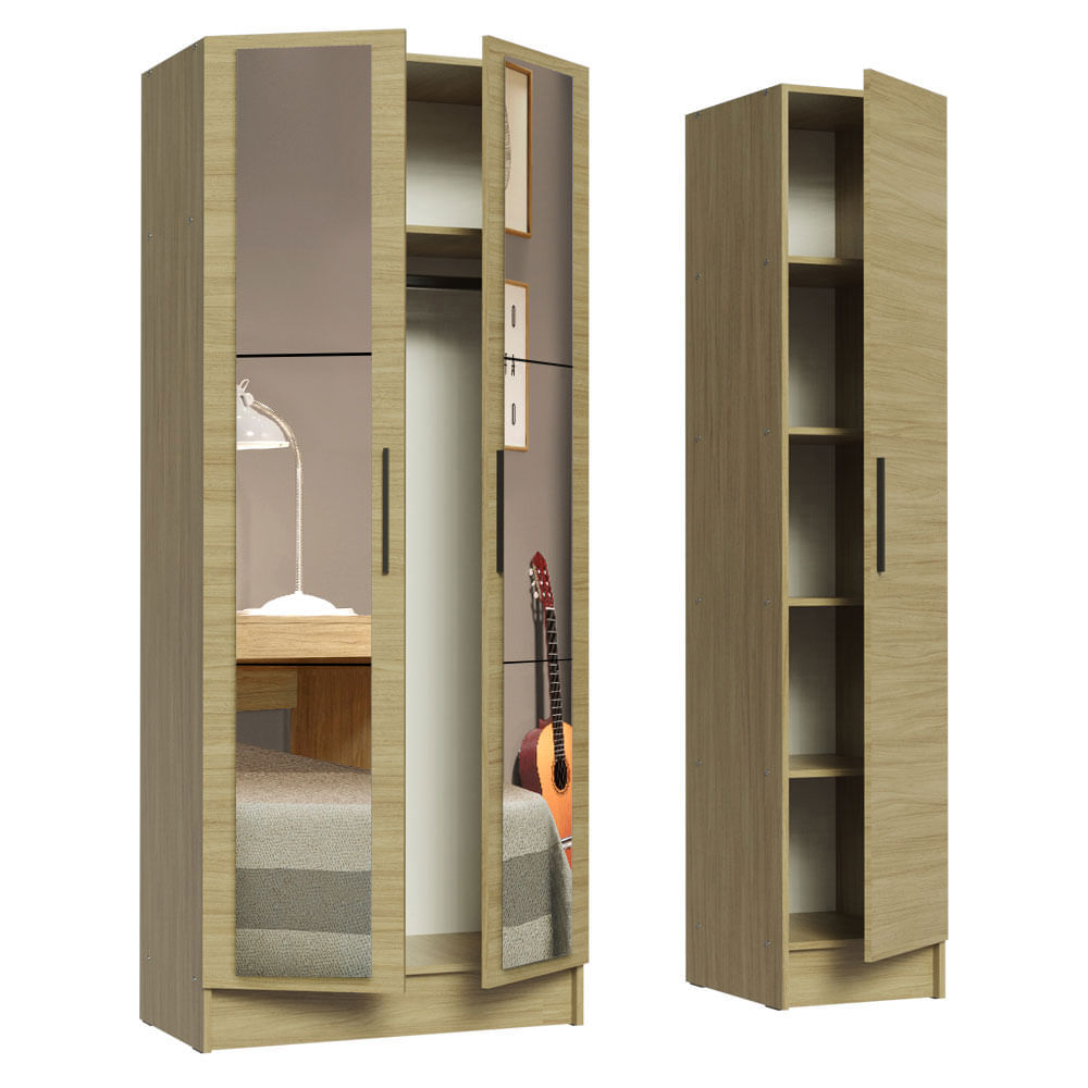 Encontraproduto.com.br - Guarda-Roupa Modulado Madesa Nilo 100% MDF 120003 com Espelhos 2 Peças Carvalho