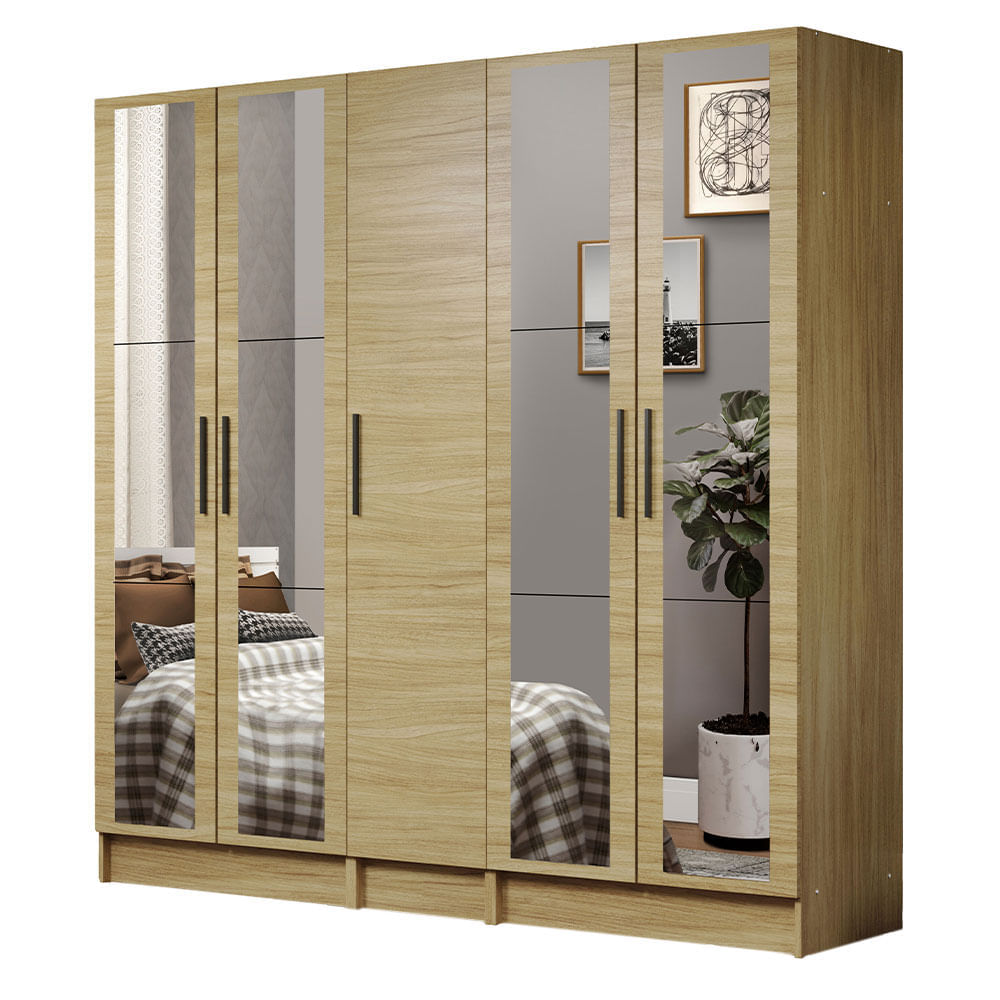 Encontraproduto.com.br - Guarda-Roupa Modulado Madesa Nilo 100% MDF 200004 com Espelhos 3 Peças Carvalho Cor:Carvalho