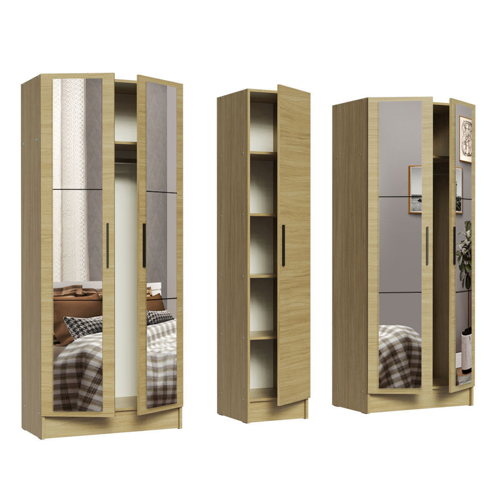 Encontraproduto.com.br - Guarda-Roupa Modulado Madesa Nilo 100% MDF 200004 com Espelhos 3 Peças Carvalho Cor:Carvalho