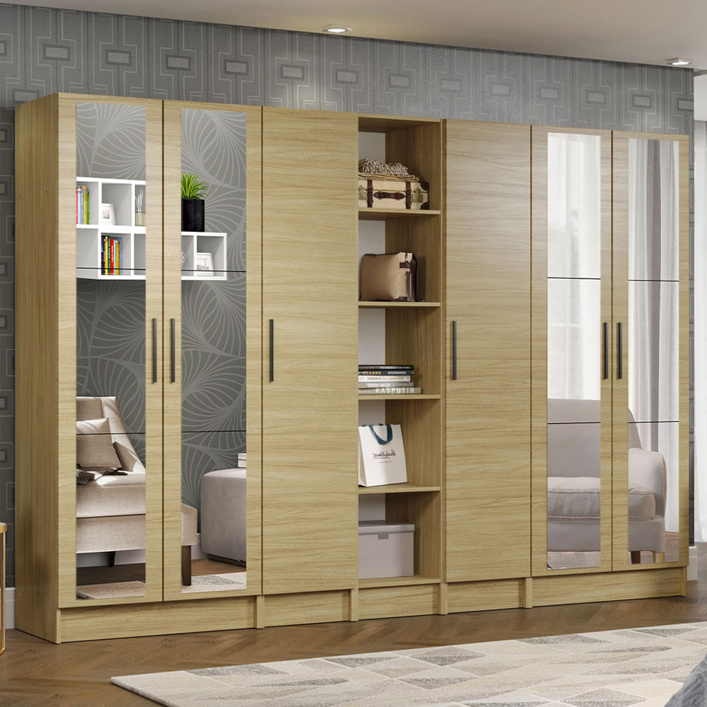 Encontraproduto.com.br - Guarda-Roupa Modulado Madesa Nilo 100% MDF 280003 com Espelhos 5 Peças Carvalho Cor:Carvalho