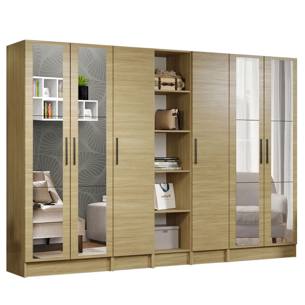 Encontraproduto.com.br - Guarda-Roupa Modulado Madesa Nilo 100% MDF 280003 com Espelhos 5 Peças Carvalho Cor:Carvalho