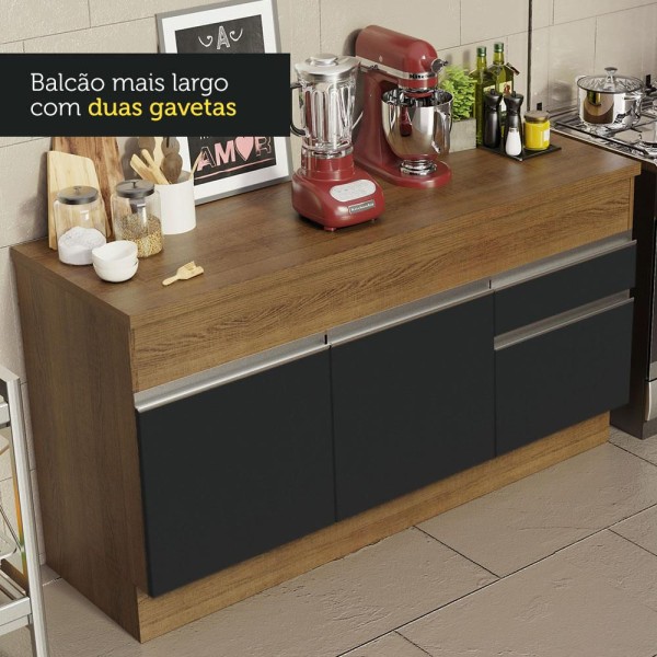 Encontraproduto.com.br - Balcão de Pia Madesa Glamy 150 cm 2 Portas e 2 Gavetas (Com Tampo) Rustic/Preto