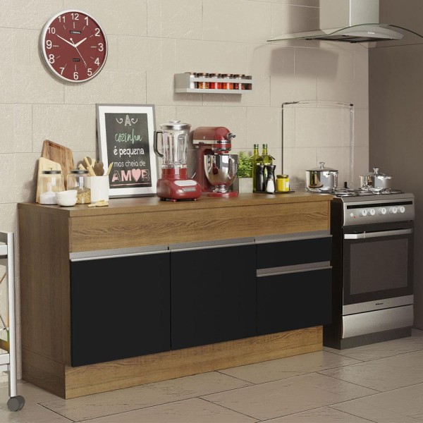 Encontraproduto.com.br - Balcão de Pia Madesa Glamy 150 cm 2 Portas e 2 Gavetas (Com Tampo) Rustic/Preto