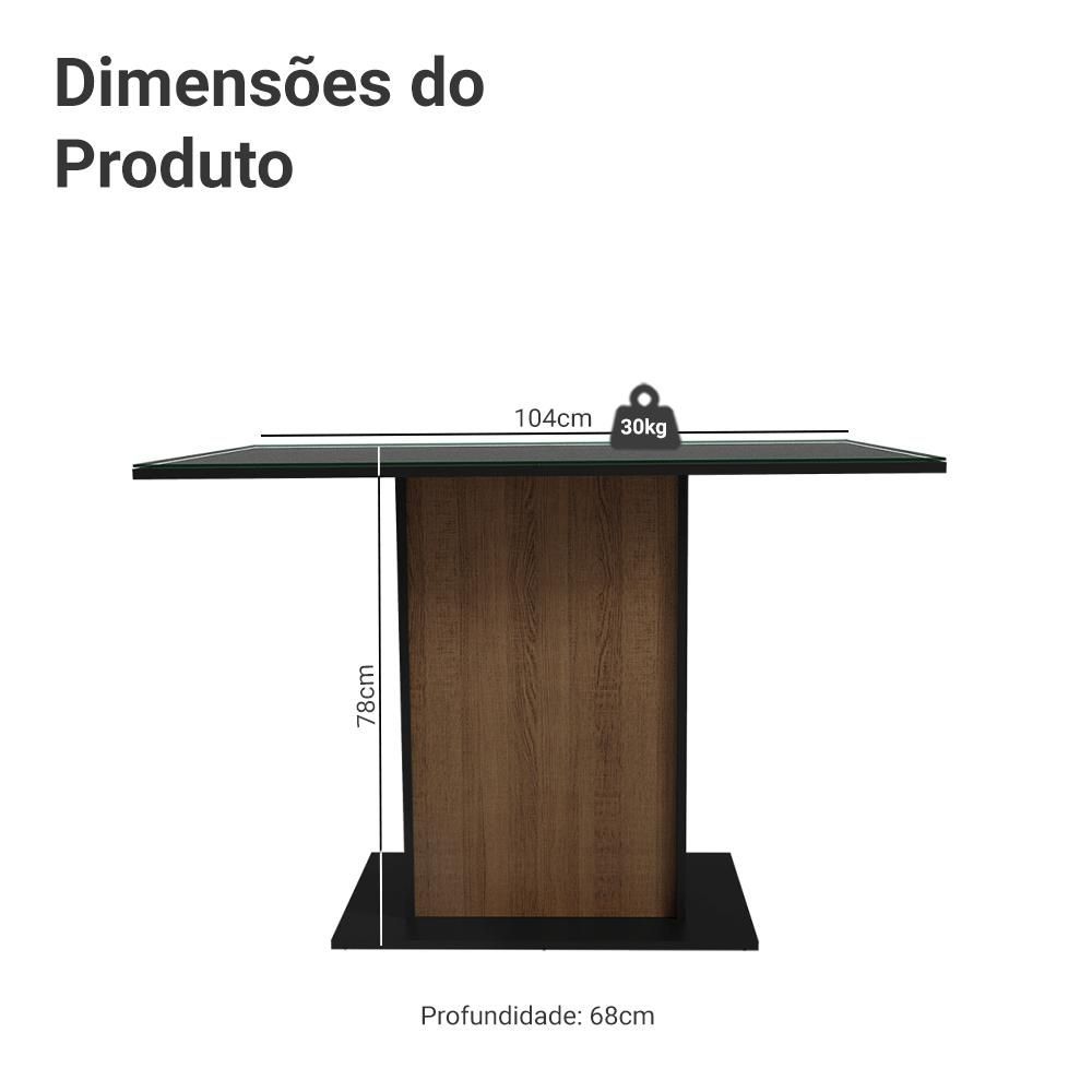 Encontraproduto.com.br - Mesa de Jantar Retangular com Tampo de Vidro Preto/Rustic 5329 Madesa