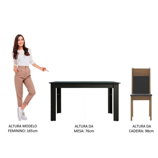 Encontraproduto.com.br - Conjunto Sala de Jantar Madesa Medelin Mesa Tampo de Madeira com 6 Cadeiras Preto/Rustic/Sintético Preto