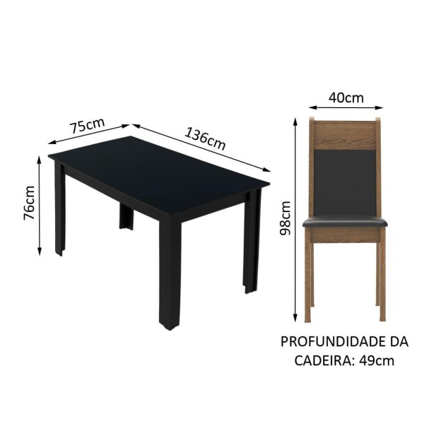 Encontraproduto.com.br - Conjunto Sala de Jantar Madesa Medelin Mesa Tampo de Madeira com 6 Cadeiras Preto/Rustic/Sintético Preto