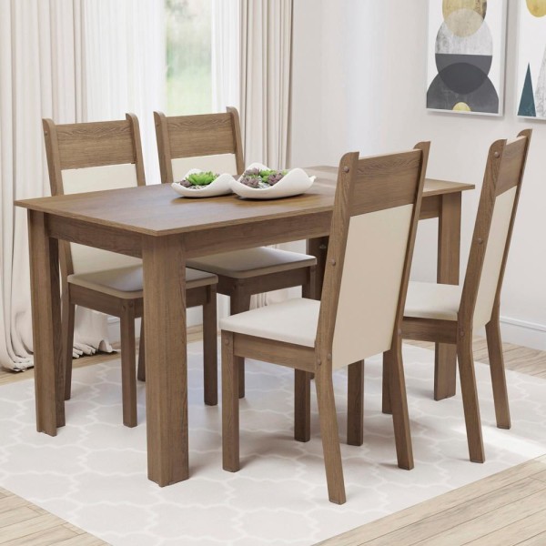 Encontraproduto.com.br - Conjunto Sala de Jantar Madesa Cali Mesa Tampo de Madeira com 4 Cadeiras Rustic/Crema/Bege