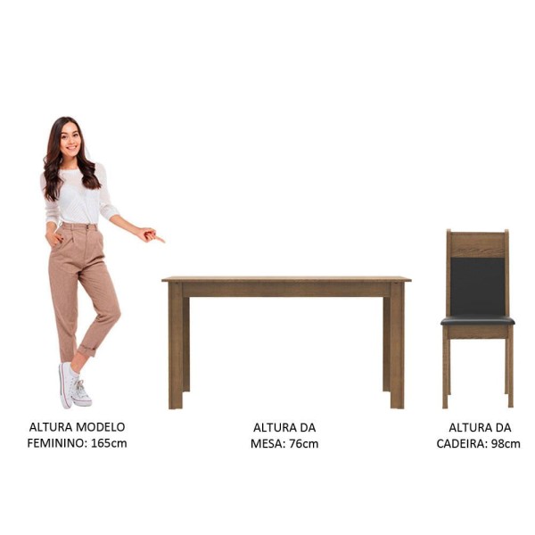 Encontraproduto.com.br - Conjunto Sala de Jantar Madesa Medelin Mesa Tampo de Madeira com 6 Cadeiras Rustic/Preto/Sintético Preto