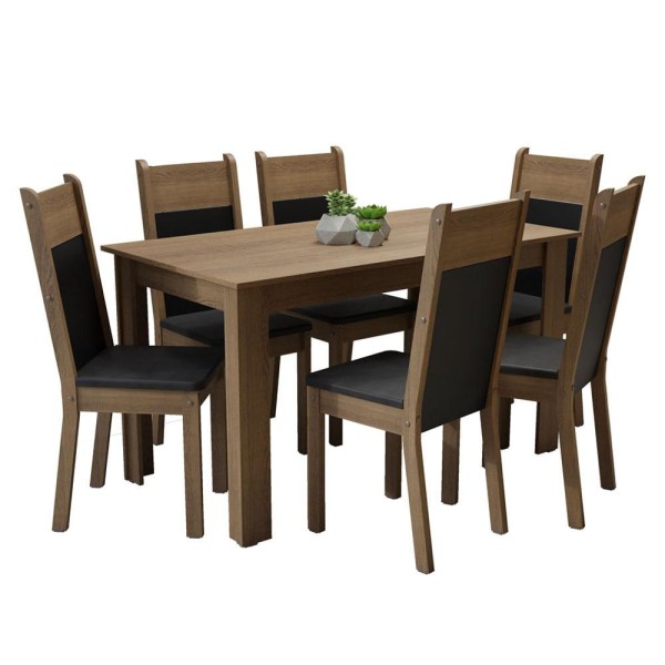 Encontraproduto.com.br - Conjunto Sala de Jantar Madesa Medelin Mesa Tampo de Madeira com 6 Cadeiras Rustic/Preto/Sintético Preto