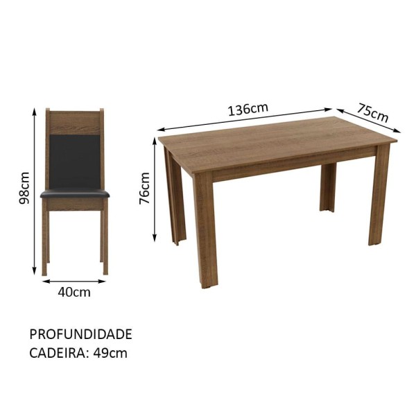 Encontraproduto.com.br - Conjunto Sala de Jantar Madesa Medelin Mesa Tampo de Madeira com 6 Cadeiras Rustic/Preto/Sintético Preto