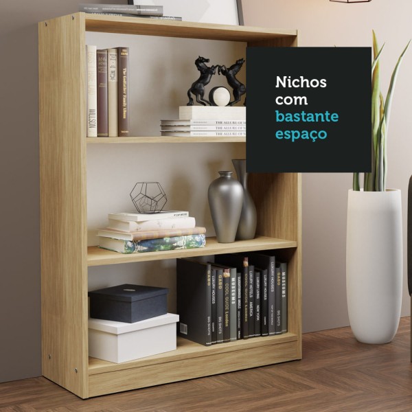 Encontraproduto.com.br - Estante para Livros Home Sala Madesa 6907 com 3 Nichos Carvalho