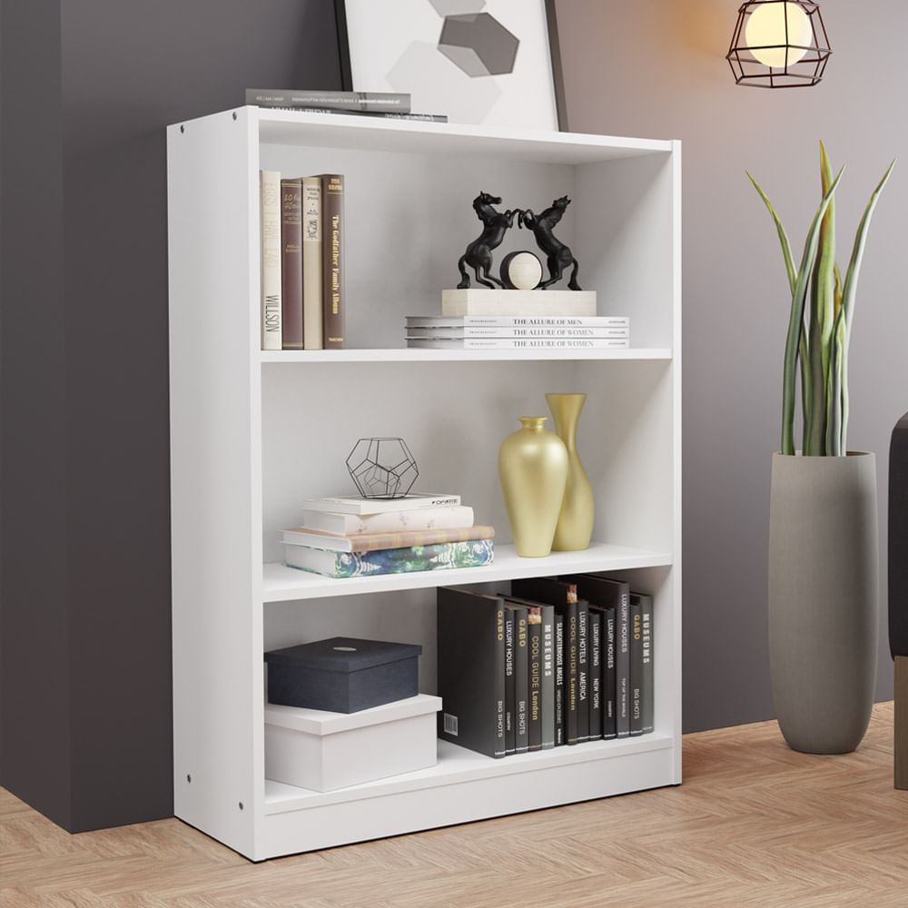 Estante para Livros Home Sala Madesa 6907 com 3 Nichos Branco