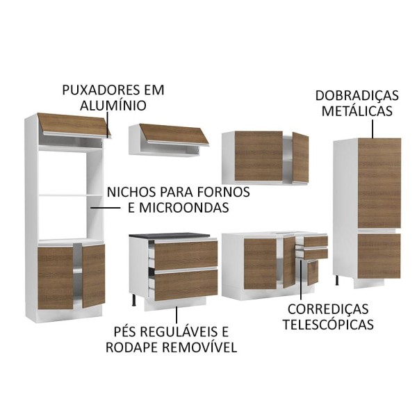 Encontraproduto.com.br - Cozinha Completa 100% MDF Madesa Acordes 330005 com Armário e Balcão (Sem Tampo e Pia) Branco/Rustic
