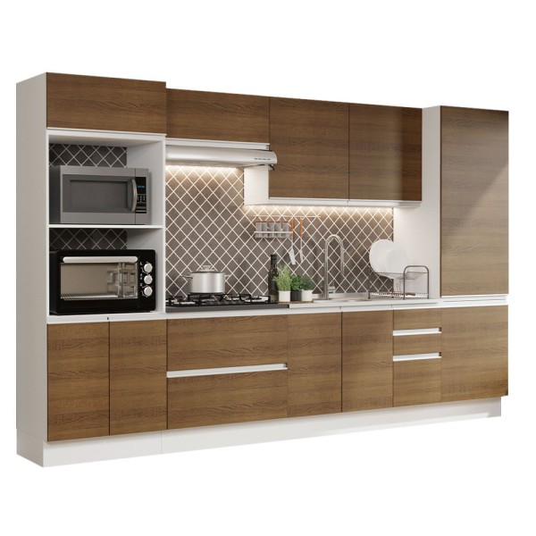 Encontraproduto.com.br - Cozinha Completa 100% MDF Madesa Acordes 330005 com Armário e Balcão (Sem Tampo e Pia) Branco/Rustic