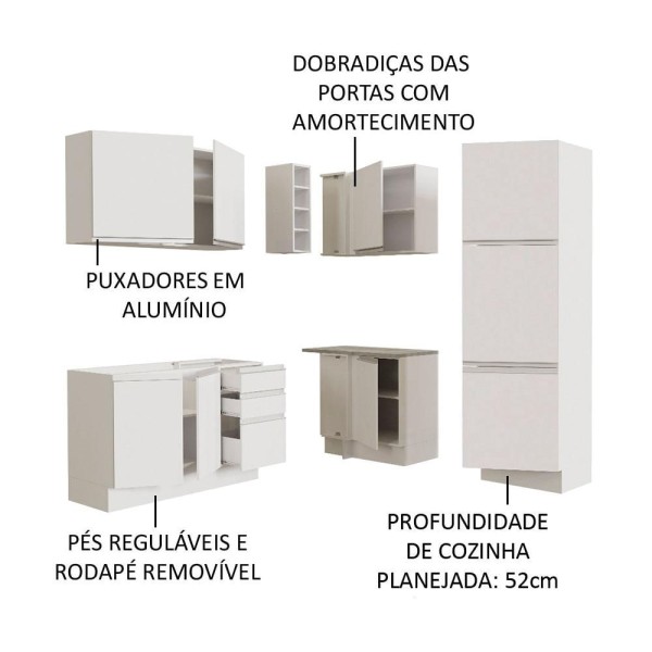 Encontraproduto.com.br - Cozinha Completa de Canto Madesa Glamy 329001 com Armário e Balcão (Sem Tampo e Pia) Branco