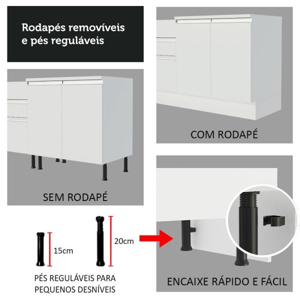 Encontraproduto.com.br - Cozinha Completa de Canto Madesa Glamy 329001 com Armário e Balcão (Sem Tampo e Pia) Branco