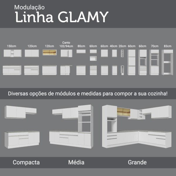 Encontraproduto.com.br - Cozinha Completa de Canto Madesa Glamy 329001 com Armário e Balcão (Sem Tampo e Pia) Branco