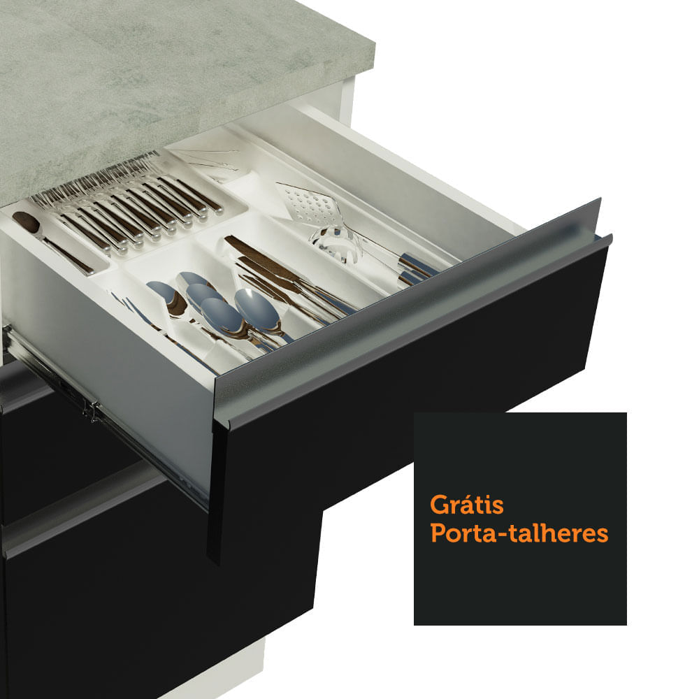 Encontraproduto.com.br - Cozinha Completa de Canto Madesa Glamy 329001 com Armário e Balcão (Sem Tampo e Pia) Branco/Preto