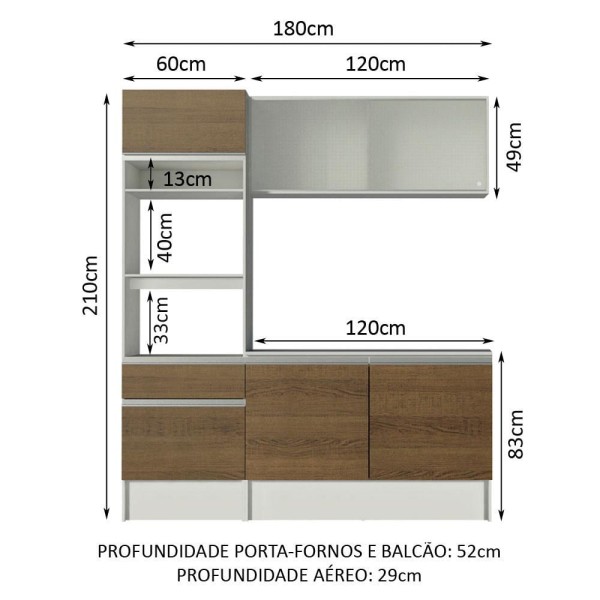 Encontraproduto.com.br - Cozinha Compacta Madesa Topazio Pop com Armário, Balcão e Tampo Branco/Rustic