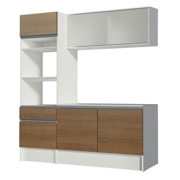 Encontraproduto.com.br - Cozinha Compacta Madesa Topazio Pop com Armário, Balcão e Tampo Branco/Rustic