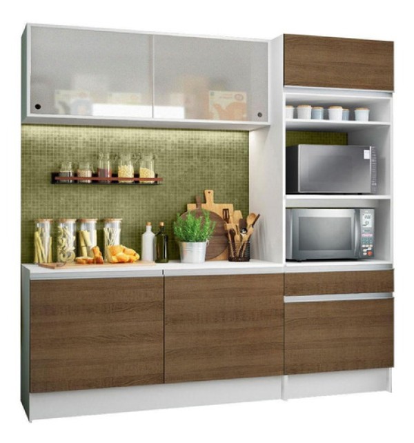 Encontraproduto.com.br - Cozinha Compacta Madesa Topazio Pop com Armário, Balcão e Tampo Branco/Rustic