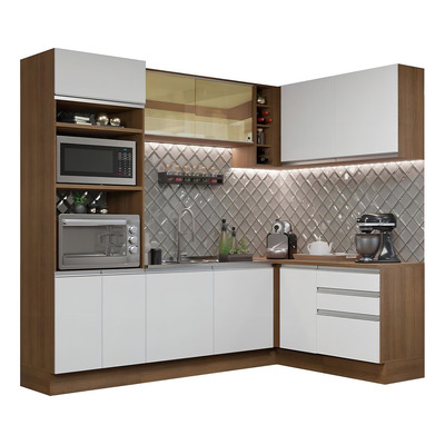 Cozinha Completa de Canto Madesa Glamy 399002 com Armário e Balcão (Sem Tampo e Pia) Rustic/Branco