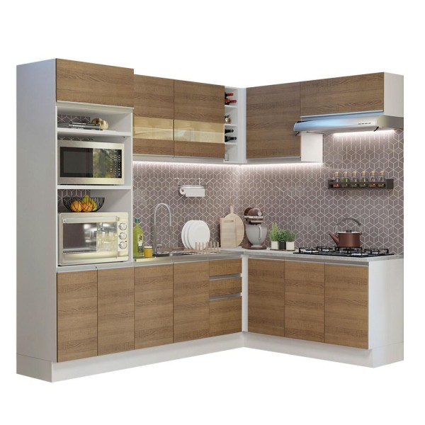 Encontraproduto.com.br - Cozinha Completa de Canto Madesa Glamy 419001 com Armário e Balcão (Sem Tampo e Pia) Branco/Rustic