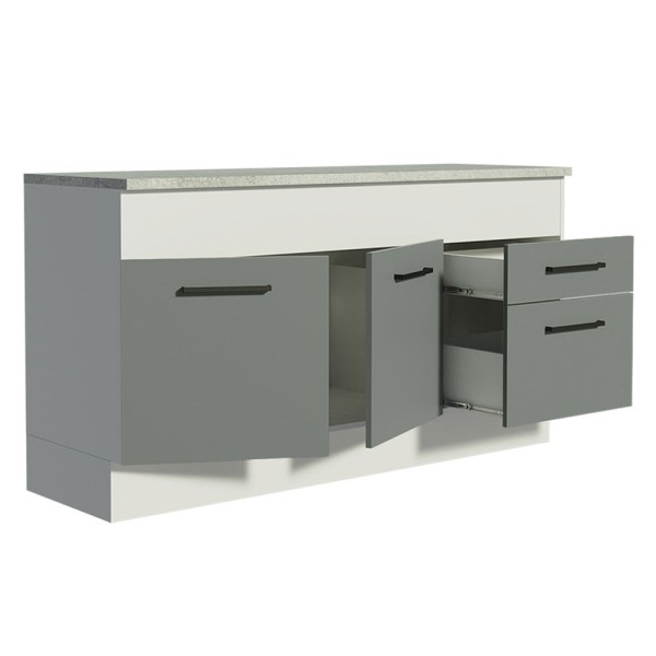 Encontraproduto.com.br - Balcão de Pia Madesa Agata 150 cm 2 Portas e 2 Gavetas (Com Tampo) Branco/Cinza