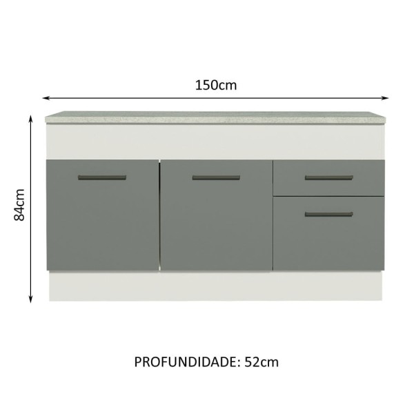 Encontraproduto.com.br - Balcão de Pia Madesa Agata 150 cm 2 Portas e 2 Gavetas (Com Tampo) Branco/Cinza