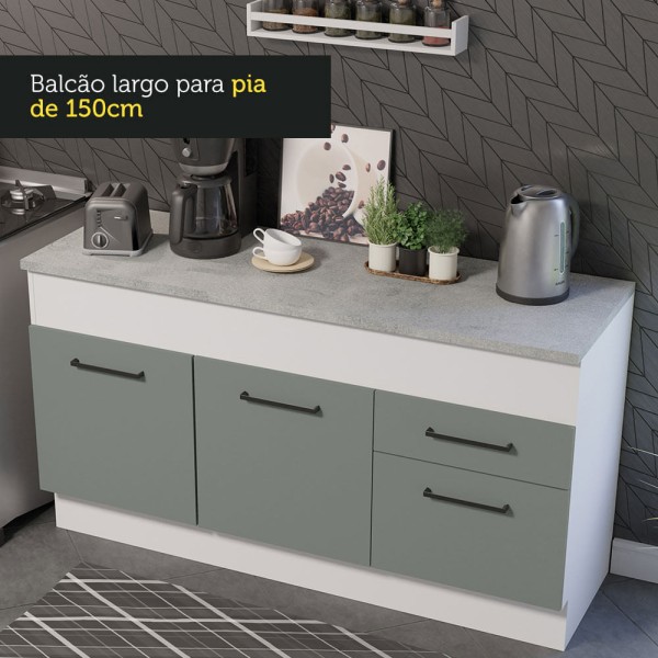 Encontraproduto.com.br - Balcão de Pia Madesa Agata 150 cm 2 Portas e 2 Gavetas (Com Tampo) Branco/Cinza