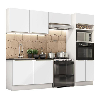 Armário de Cozinha Completa 270cm Branco Branco Veludo Lux Madesa 01