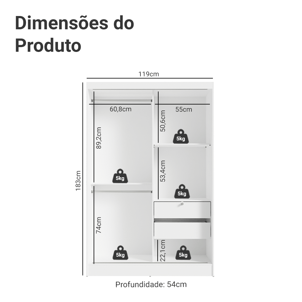 Encontraproduto.com.br - Quarto Infantil Completo Guarda Roupa 2 Portas 2 Gavetas com Espelho e Cômoda Madesa​