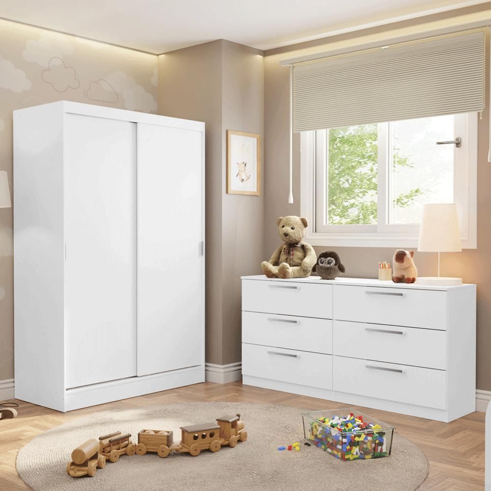 Quarto Infantil Completo Guarda-Roupa 2 Portas 2 Gavetas e Cômoda Madesa​