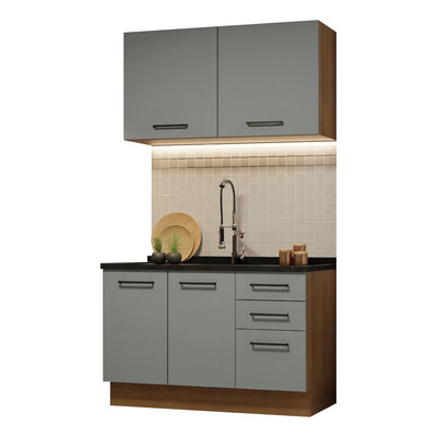 Armário de Cozinha Compacta 120cm Rustic/Cinza Agata Madesa 01