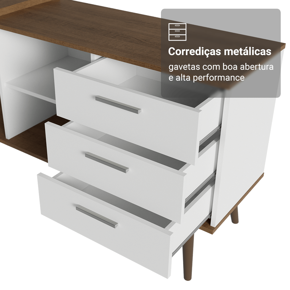 Encontraproduto.com.br - Kit 2 Peças com Escrivaninha em L 3 Gavetas e Armário Multiuso com Vidro Rustic/Branco Madesa
